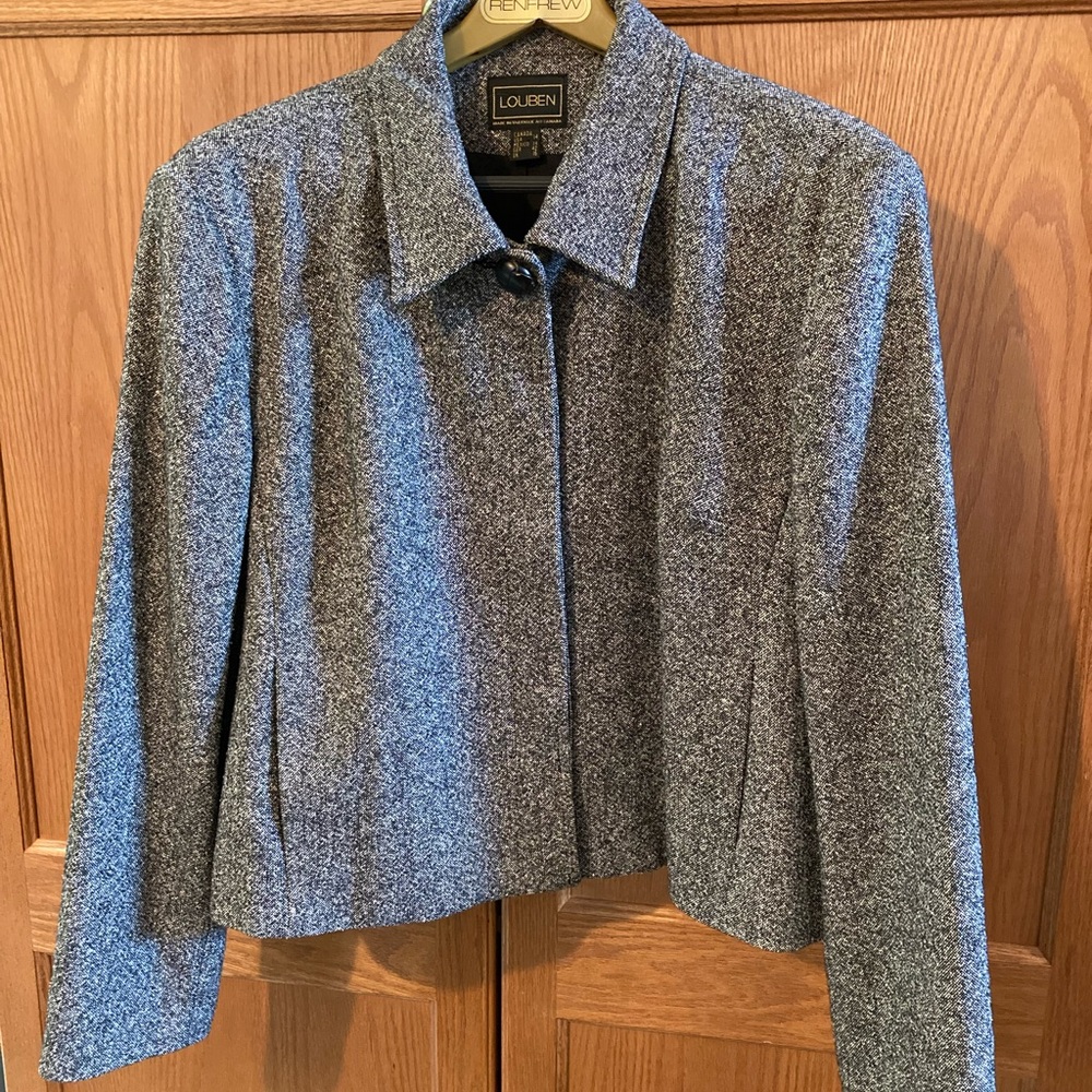 LOUBEN Cotton & Linen blend jacket Blue & White Heather Size 14  Made in Canada